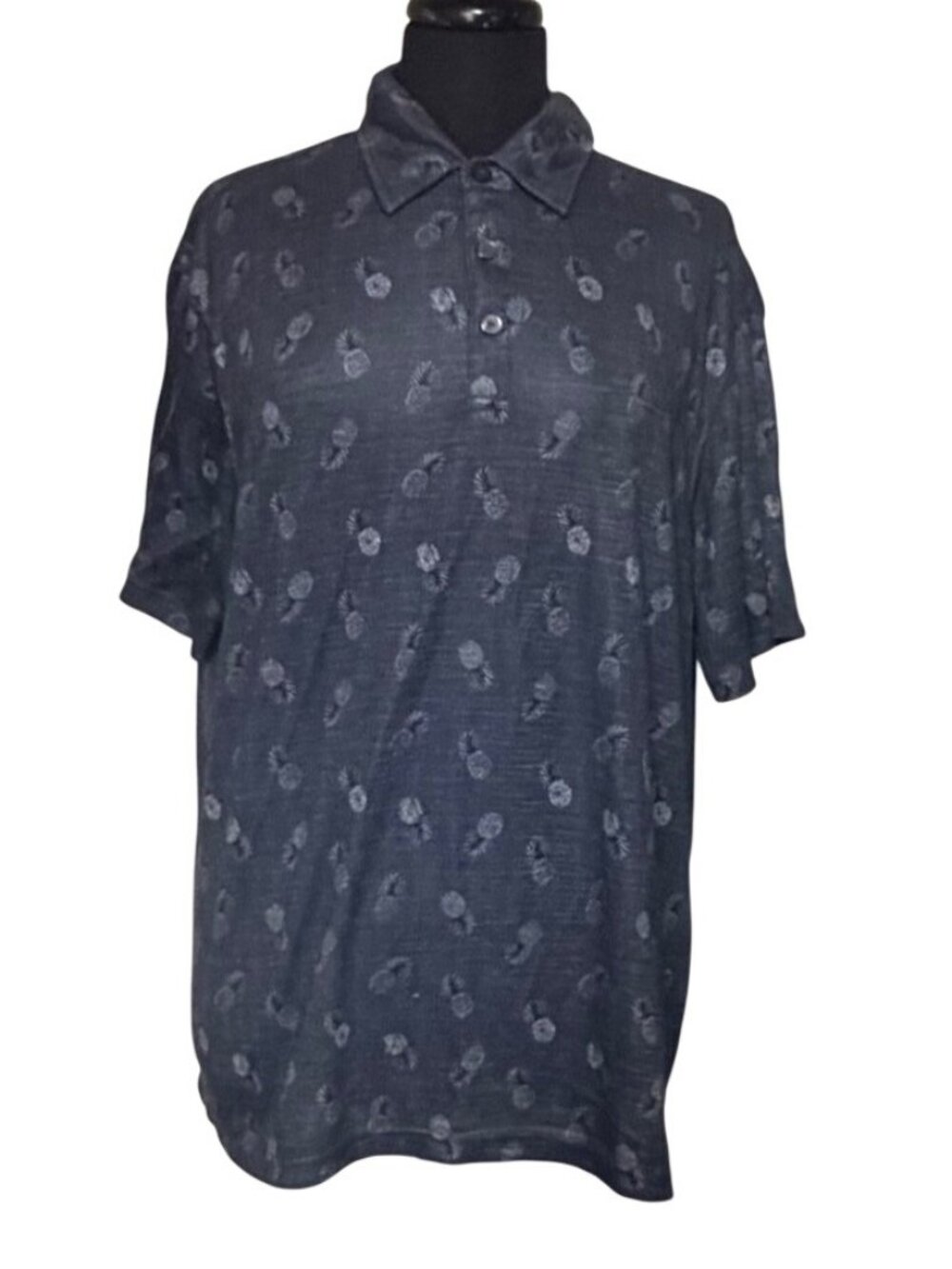 Haggar Clothing Men's Pineapple Pattern Heather Gray Polyester Polo Shirt Size L